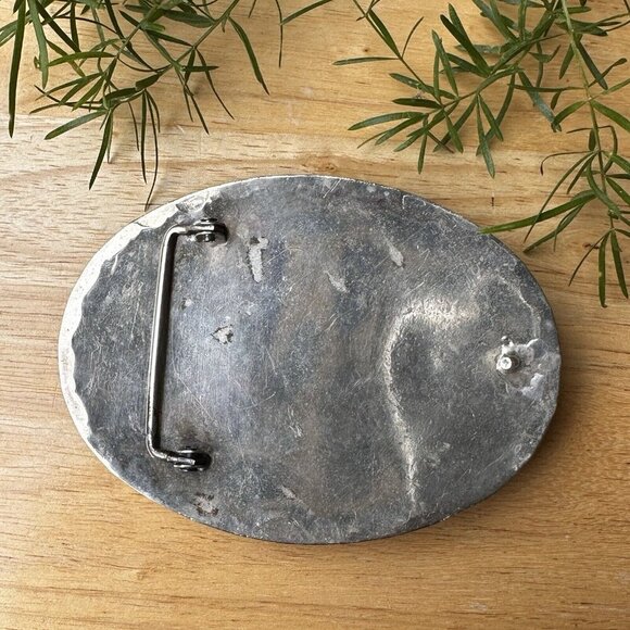 Southwest Belt Buckle 4" x 3" Red White Blue Fossil Dino Bone Sterling 75.0g - Picture 2 of 8